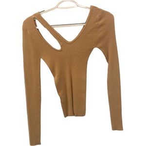 Beige Long Sleeve Top With Cut Out On Front And Back. Size X-Small.